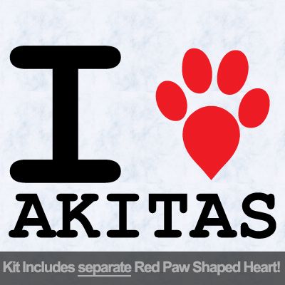 I Love Akitas with Red Paw Heart Iron on Transfer